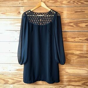 White House Black Market Blue Sheath Dress with Bishop Sleeves